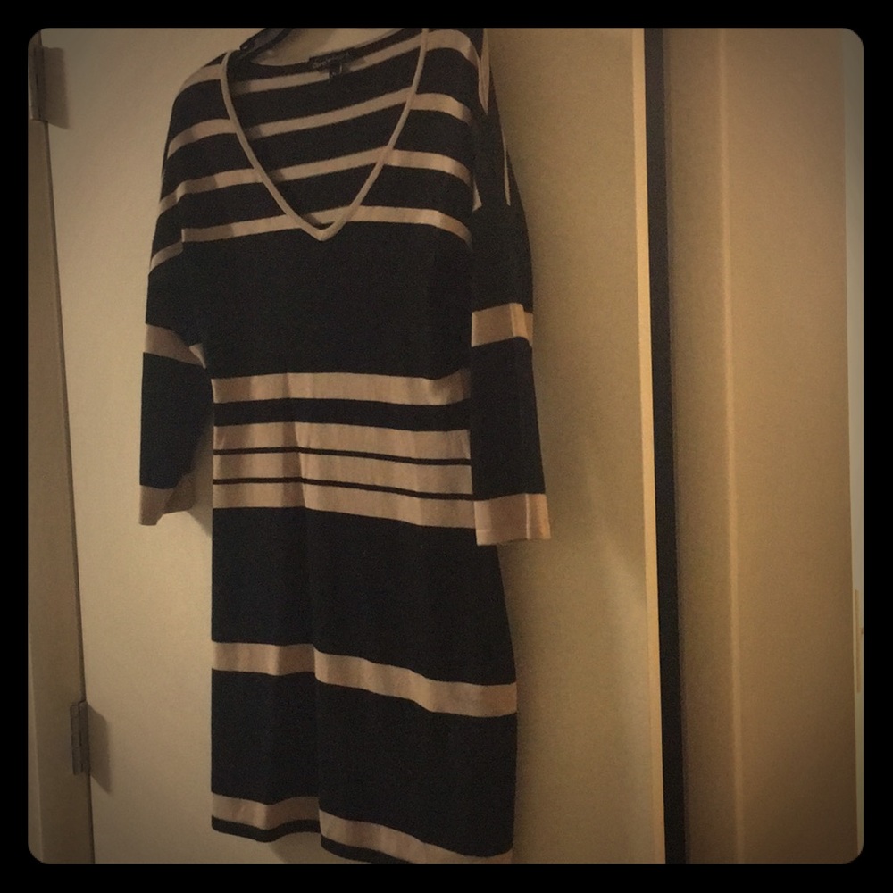 Beige/tan & black striped sweater dress w/ sleeves